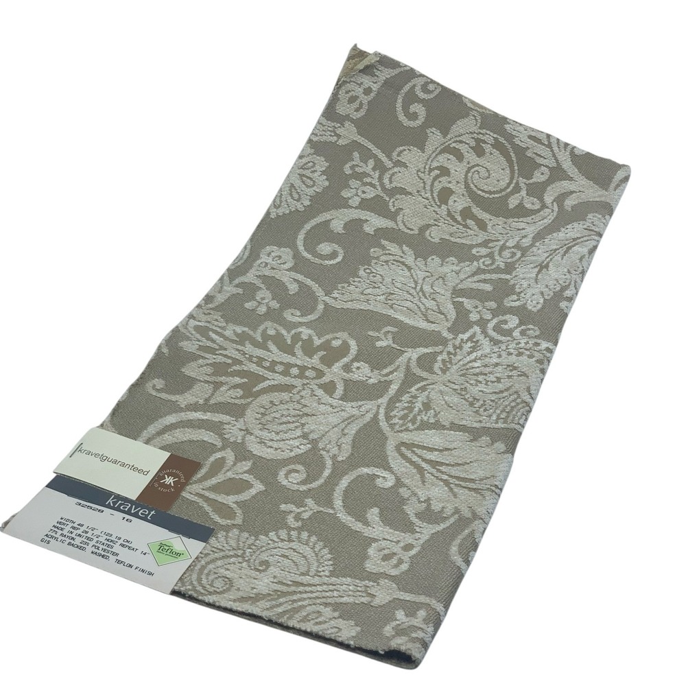 Kravet Fabric Sample Damask Floral Gray/White Rayon Blend Remnant‎ Crafts